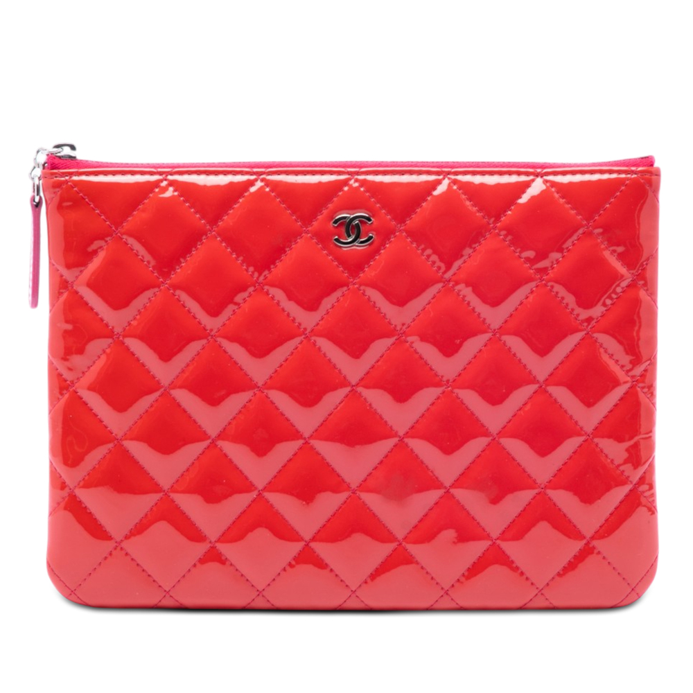 Pre-Loved Chanel Small Quilted Patent O Case Clutch
